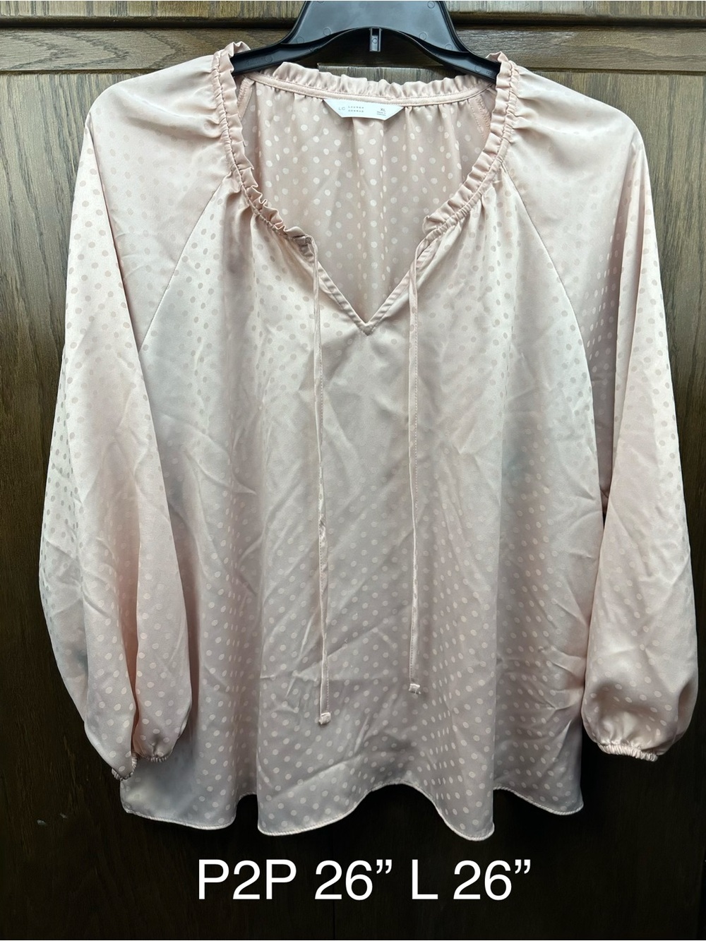 LC Lauren Conrad Blush Dot Ruffled V-Neck Peasant Blouse